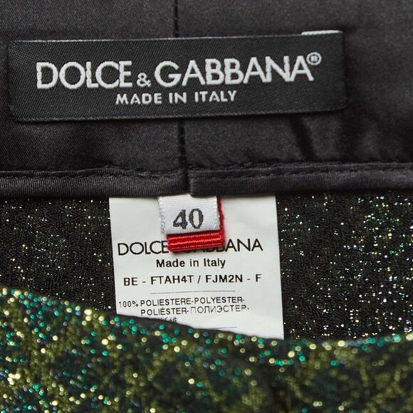 Dolce & Gabbana Green Lame Jacquard Pleated Shorts S - Picture 4 of 4